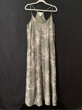 Calypso St. Barth Olive Green Floral Slip Maxi Dress